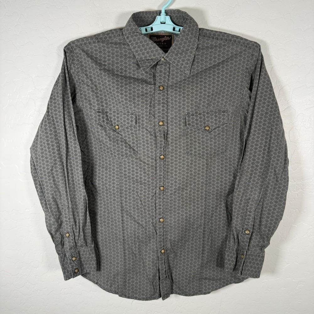 Wrangler Retro Shirt Mens XL Gray Pearl Snap Western Cowboy Floral Long Sleeve